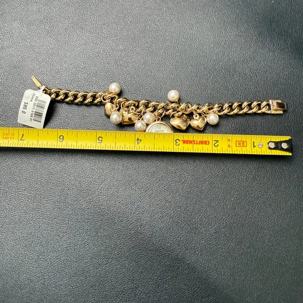 MSRP‎ $85 Armitron 75/5578GP Womens Gold Tone Charm Crystal Bracelet Watch New B
